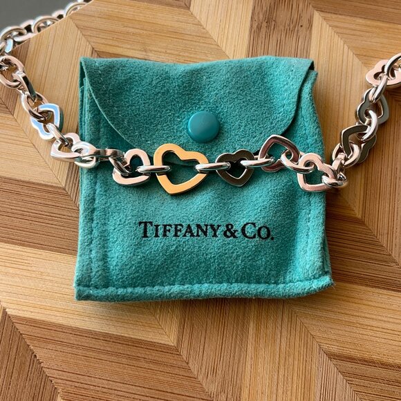 Tiffany & Co Two Tone Heart Link Necklace - Picture 1 of 15